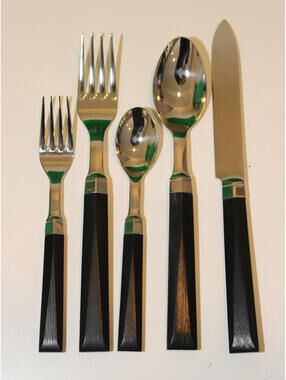 Andrée Putman for Sasaki Facette Ebony & Stainless Steel Flatware 5 pc setting